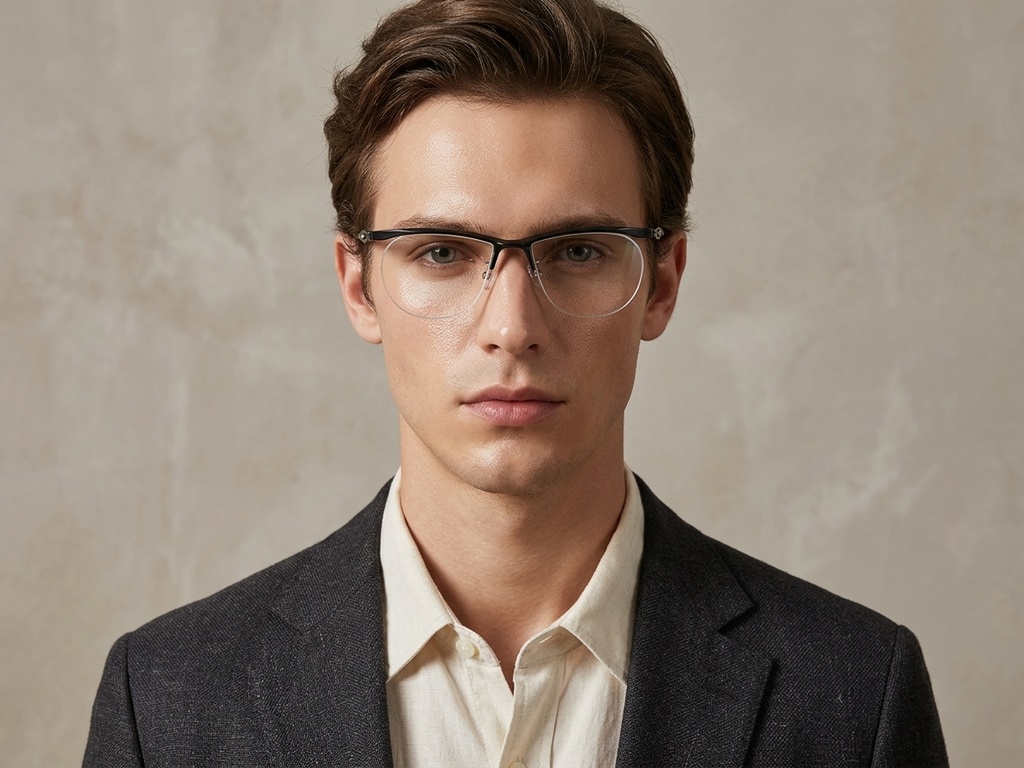 BS2519-0147_Black_Semi-rimless_Ultem_Glasses_corner-tryon_male