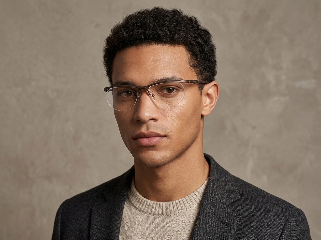 BS2519-0152_Brown_Semi-rimless_Ultem_Glasses_corner-tryon_male