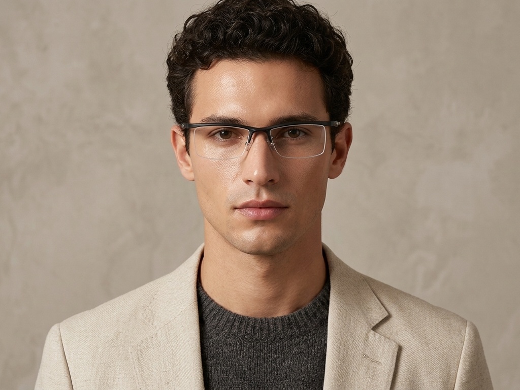 BS2519-0154_Black_Semi-rimless_Ultem_Glasses_corner-tryon_male