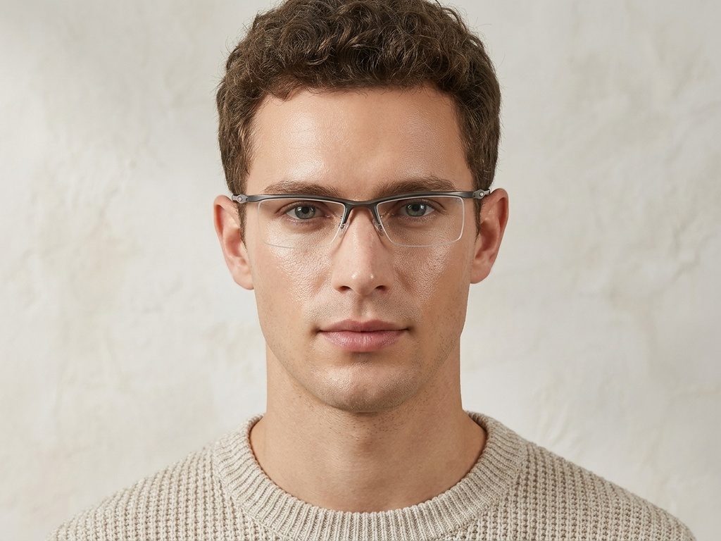 BS2519-0155_Grey_Semi-rimless_Ultem_Glasses_corner-tryon_male