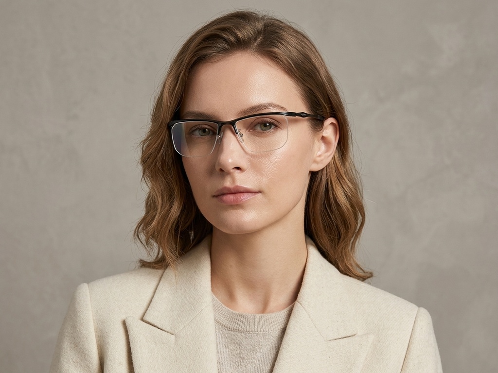 BS2519-0159_Black_Semi-rimless_Ultem_Glasses_corner-tryon_female