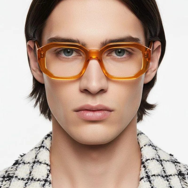 Yellow Spectacles Rectangular Yellow Acetate Glasses #BS2607-0219 - BLACKSHEEP