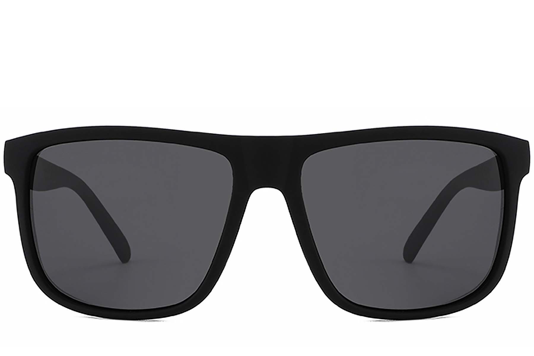 BS2607-0632_Black_Rectangular_Plastic_Polarized Sunglasses_front