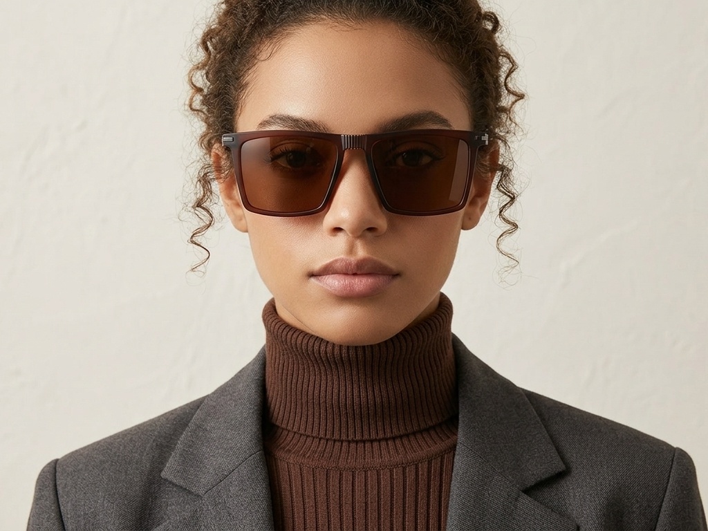 BS2607-0682_Brown_Rectangular_TR90_Polarized Sunglasses-tryon_female