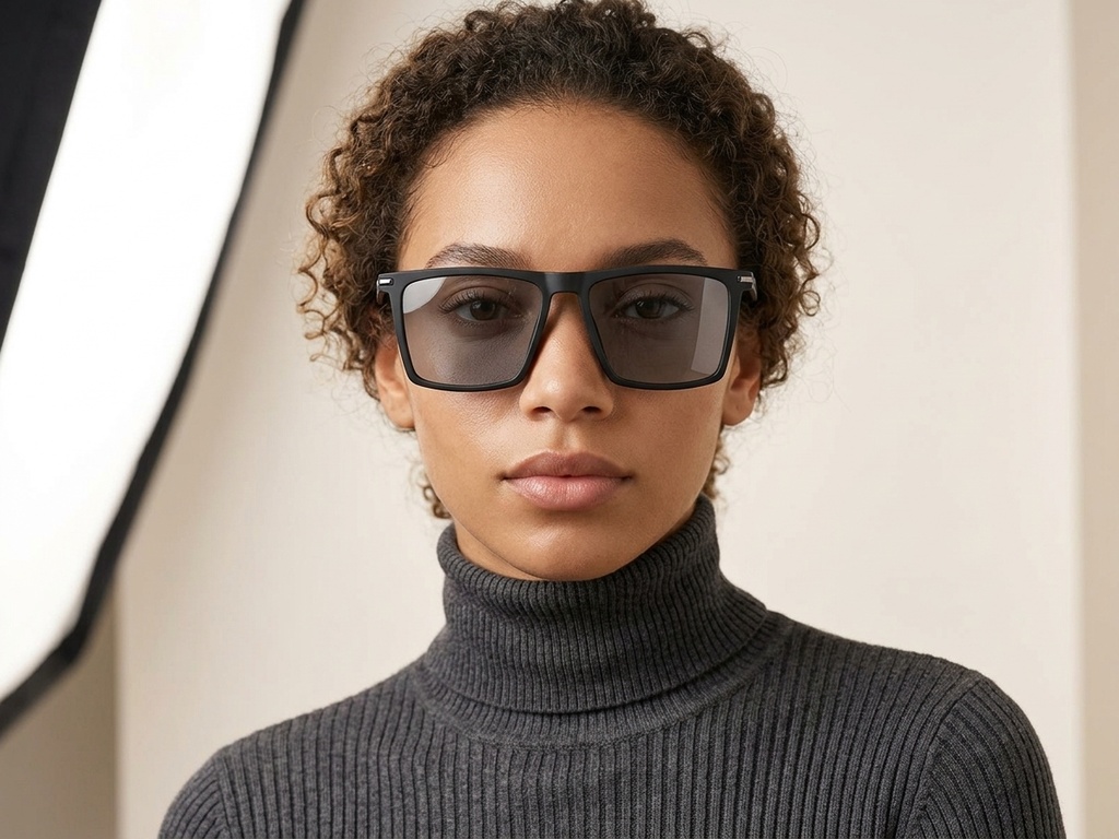 BS2607-0685_Black_Rectangular_TR90_Polarized Sunglasses-tryon_female