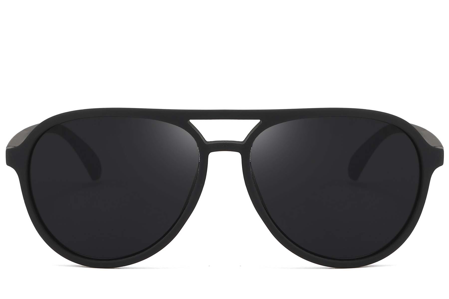 BS2607-0720_Black_Aviator_Plastic_Polarized Sunglasses_front