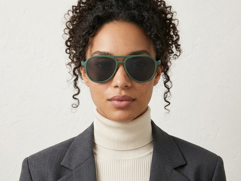 BS2607-0721_Green_Aviator_Plastic_Polarized Sunglasses-tryon_female