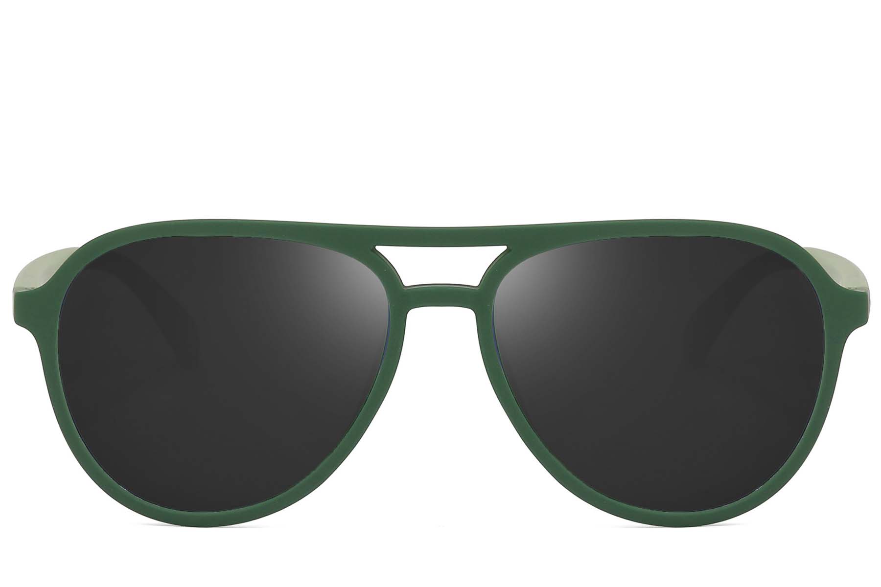 BS2607-0721_Green_Aviator_Plastic_Polarized Sunglasses_front