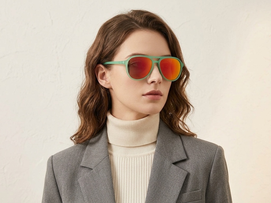 BS2607-0724_Green_Aviator_Plastic_Polarized Sunglasses-tryon_female