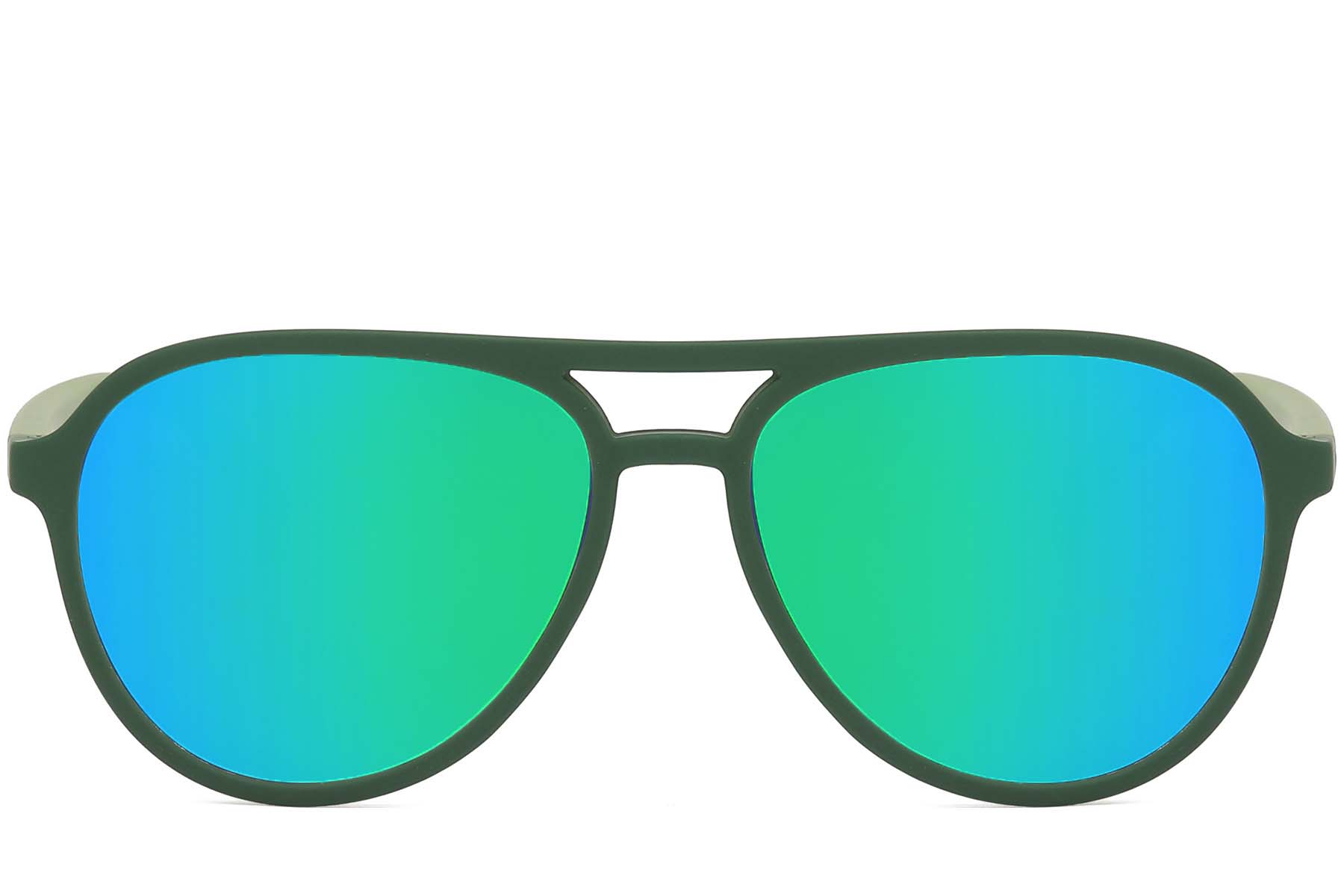 BS2607-0727_Green_Aviator_Plastic_Polarized Sunglasses_front