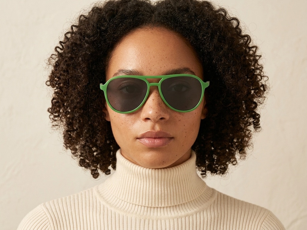 BS2607-0729_Green_Aviator_Plastic_Polarized Sunglasses-tryon_female