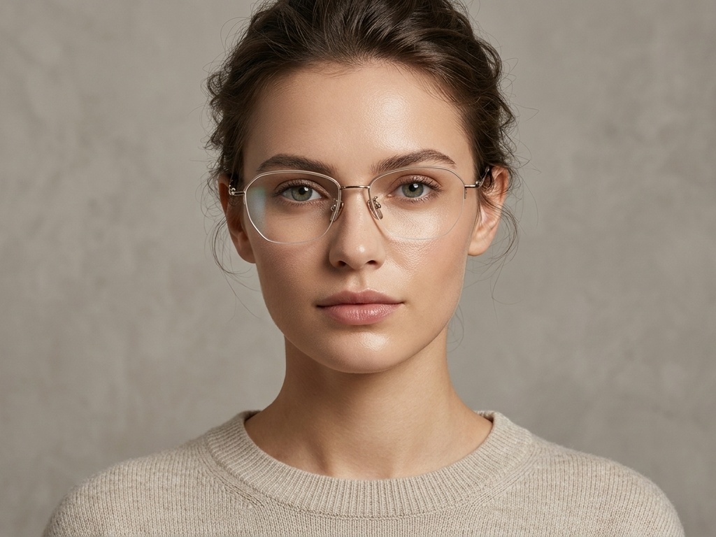 BS423-0465_Brown_Semi-rimless_Titanium_Glasses_corner-tryon_female