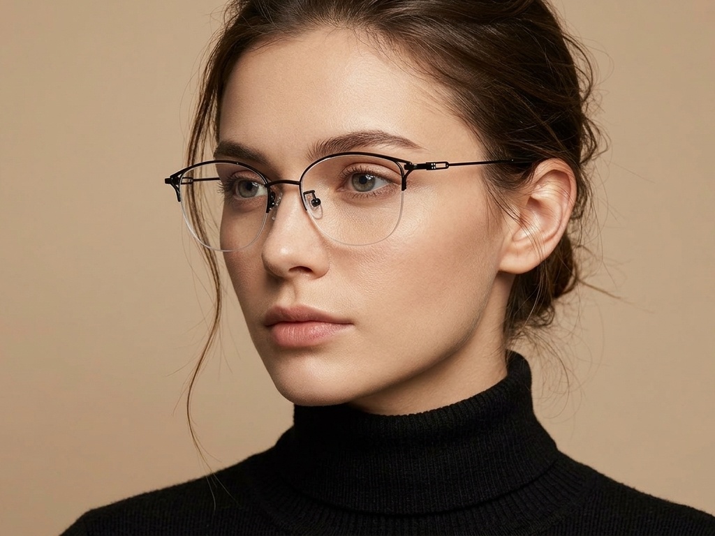 BS423-0636_Black_Semi-rimless_Titanium_Glasses-tryon_female