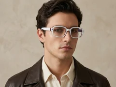 Rectangular White Acetate Glasses #BS522-0421