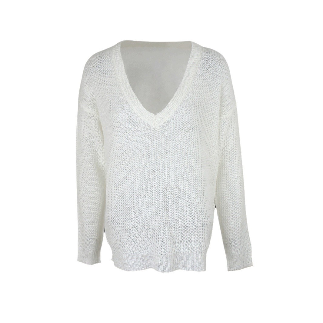 Women's Knit Sweater Long Sleeve V Neck Loose Fit Lightweight Pullover SSU-00063