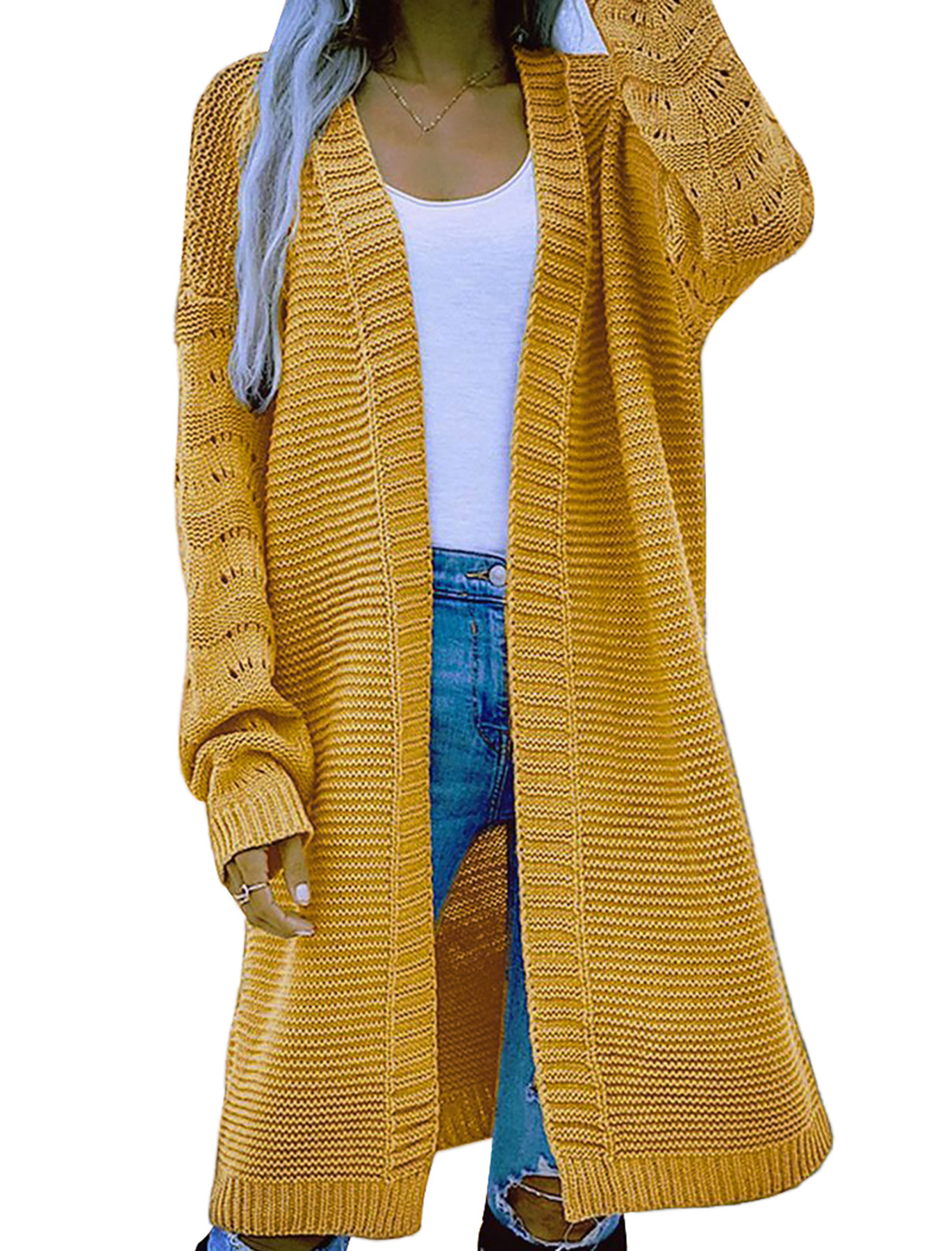 Women's Knit Cardigan Sweater Long Sleeve Open Front Duster