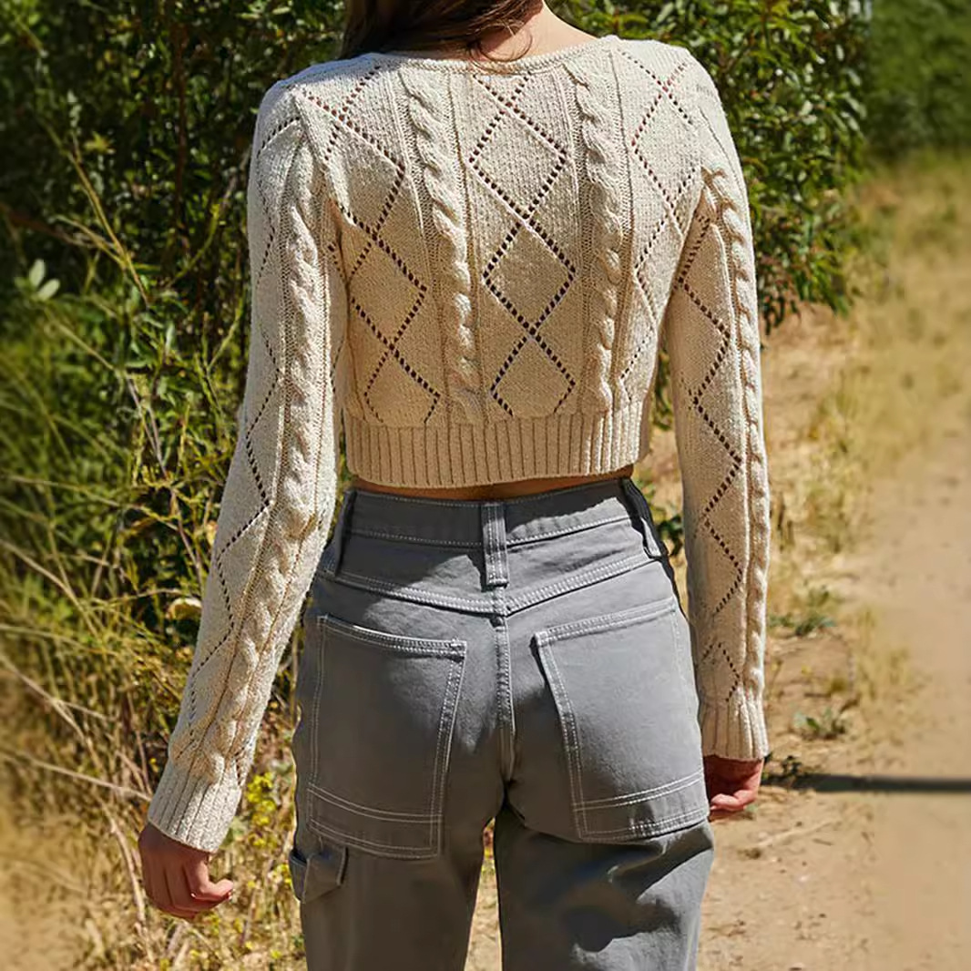 Knit Cardigan Sweater Long Sleeve Cable Knit Open Front