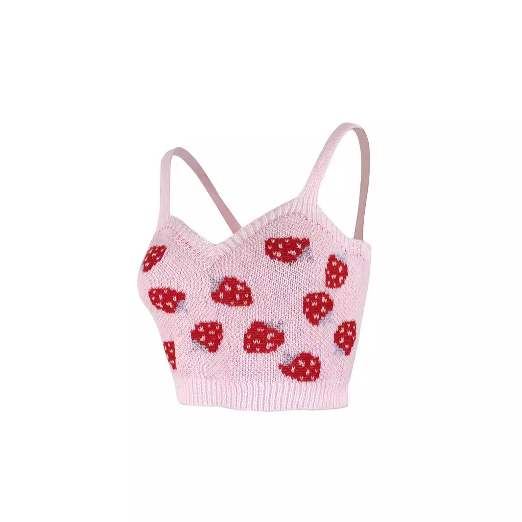 Strawberry Pattern Knit Cami Top Summer Thin Vest SSU-00007