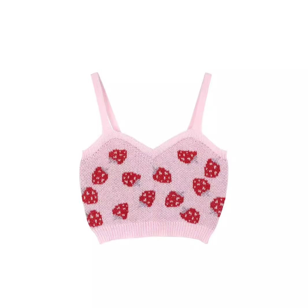 Strawberry Pattern Knit Cami Top Summer Thin Vest SSU-00007