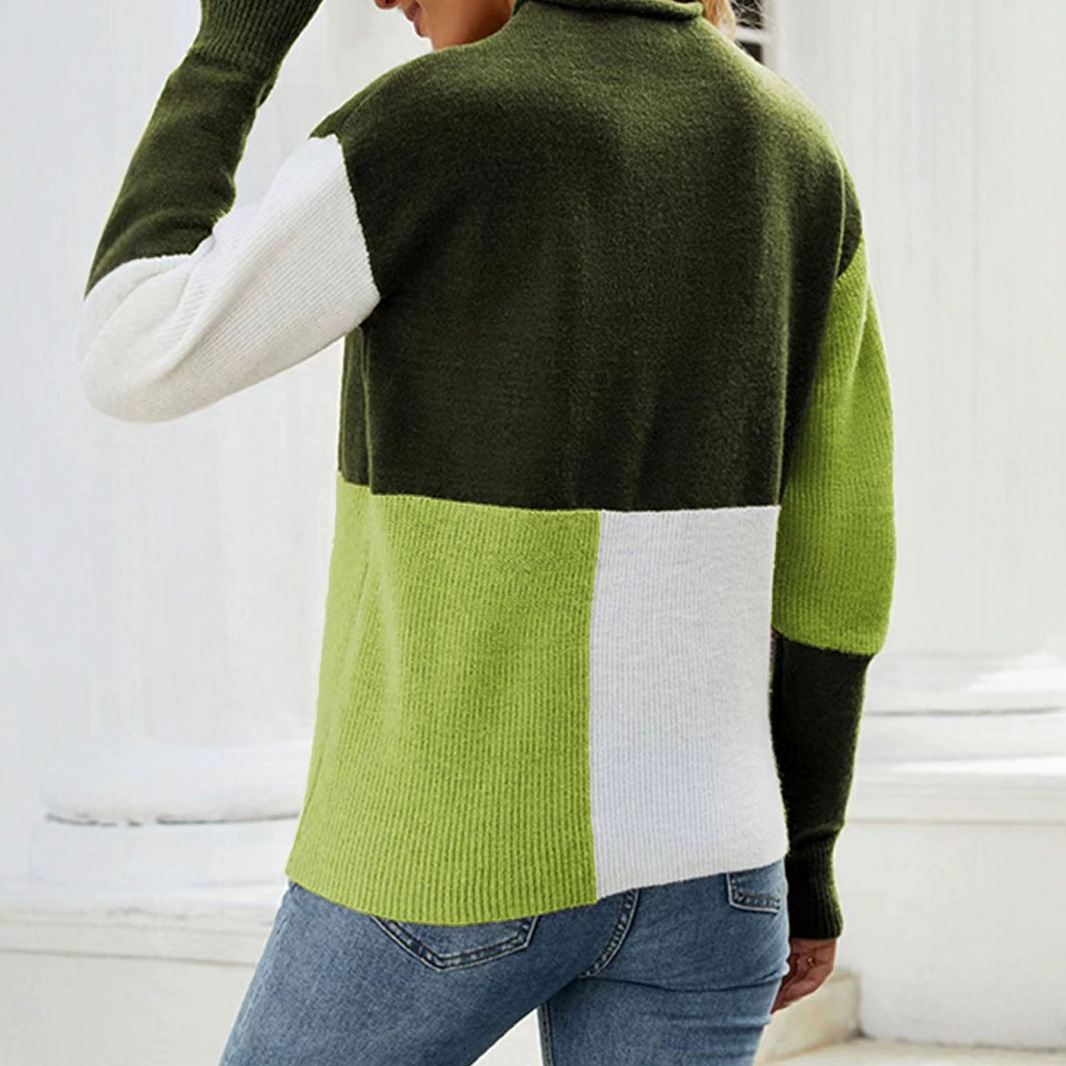 Modern Mixed Colorblock Sweater Drop Shoulder Relaxed Knit with Bold Contrast Design SSU-00066