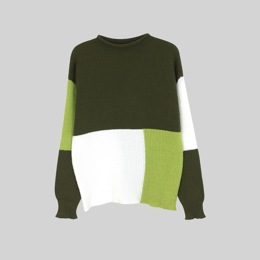 Modern Mixed Colorblock Sweater Drop Shoulder Relaxed Knit with Bold Contrast Design SSU-00066