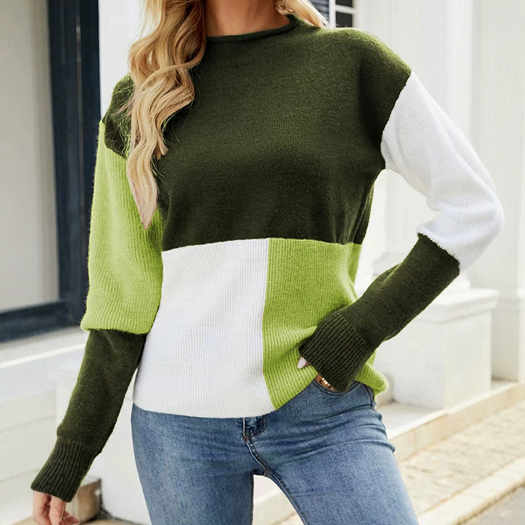 Modern Mixed Colorblock Sweater Drop Shoulder Relaxed Knit with Bold Contrast Design SSU-00066