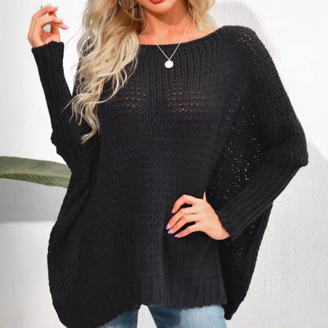 Wholesale Knit Top Long Sleeve Loose Hollow Out Sweater SSU-00038