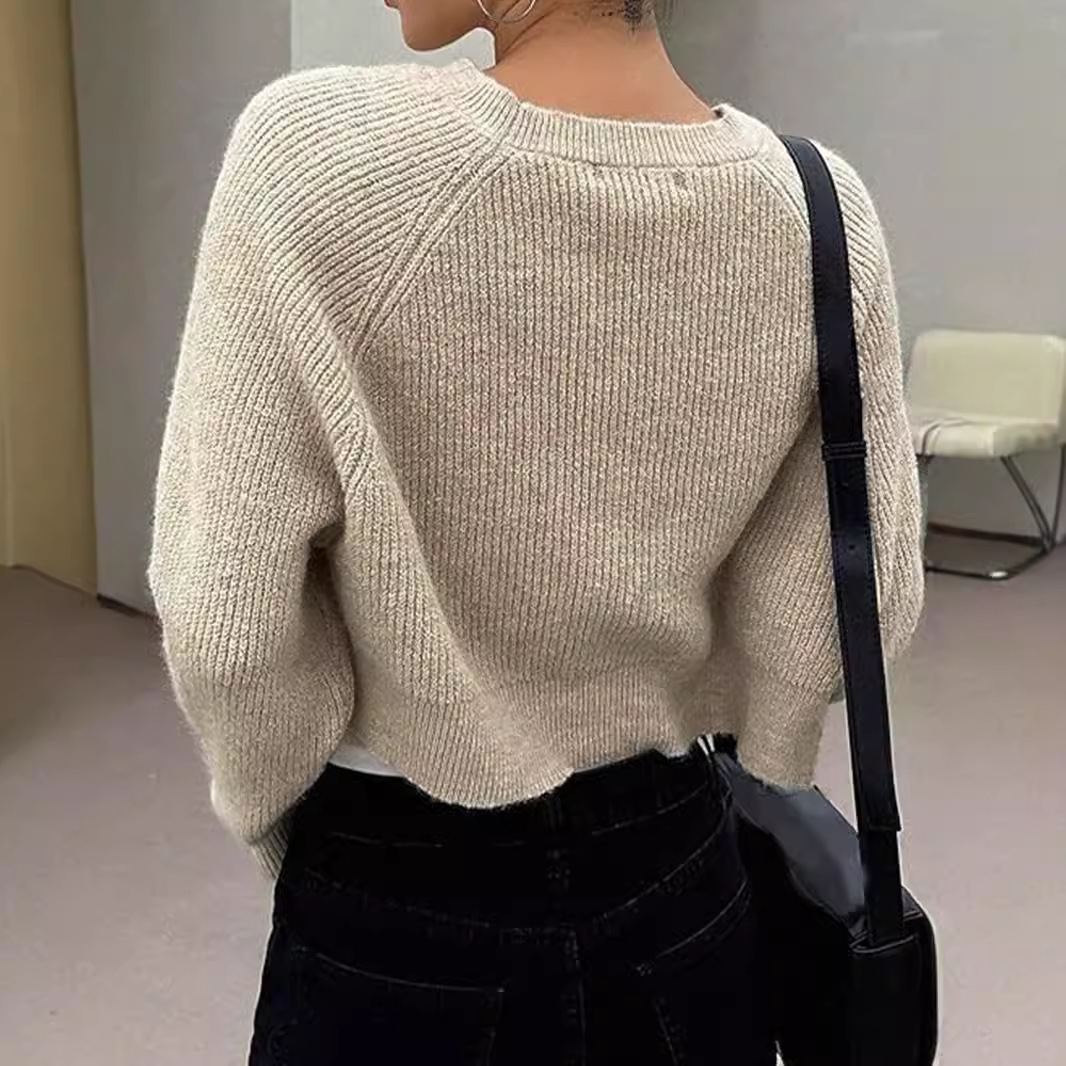Knit Cropped Long Sleeve Pullover Top - Y2K Fashion SSU-00039