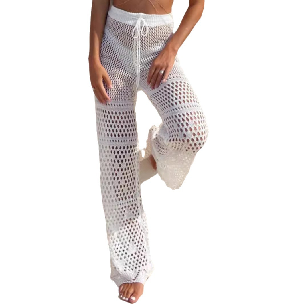 Knitted Women's Long Pants Elastic Waist Drawstring Beach Vacation