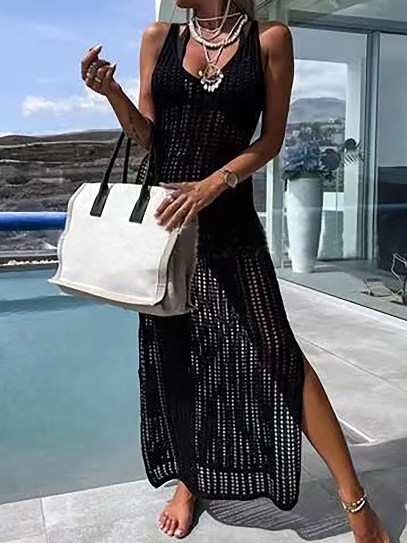 Knitted Crochet Cami Dress - Summer Holiday Beach Cover Up