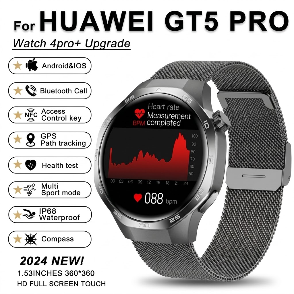 GT5 Pro Smart Watch with 1.53" Round HD Display & Bluetooth Calling