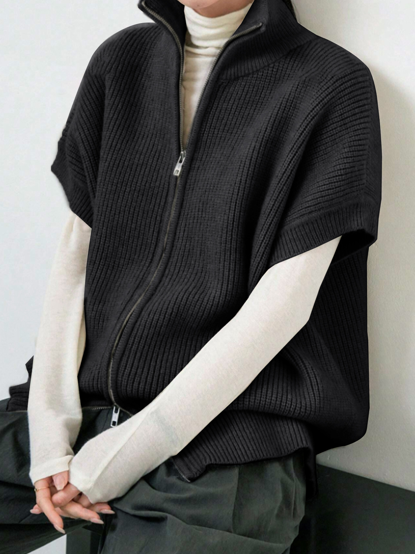 Women's Knit Cardigan Short Sleeve Ribbed Cropped Top