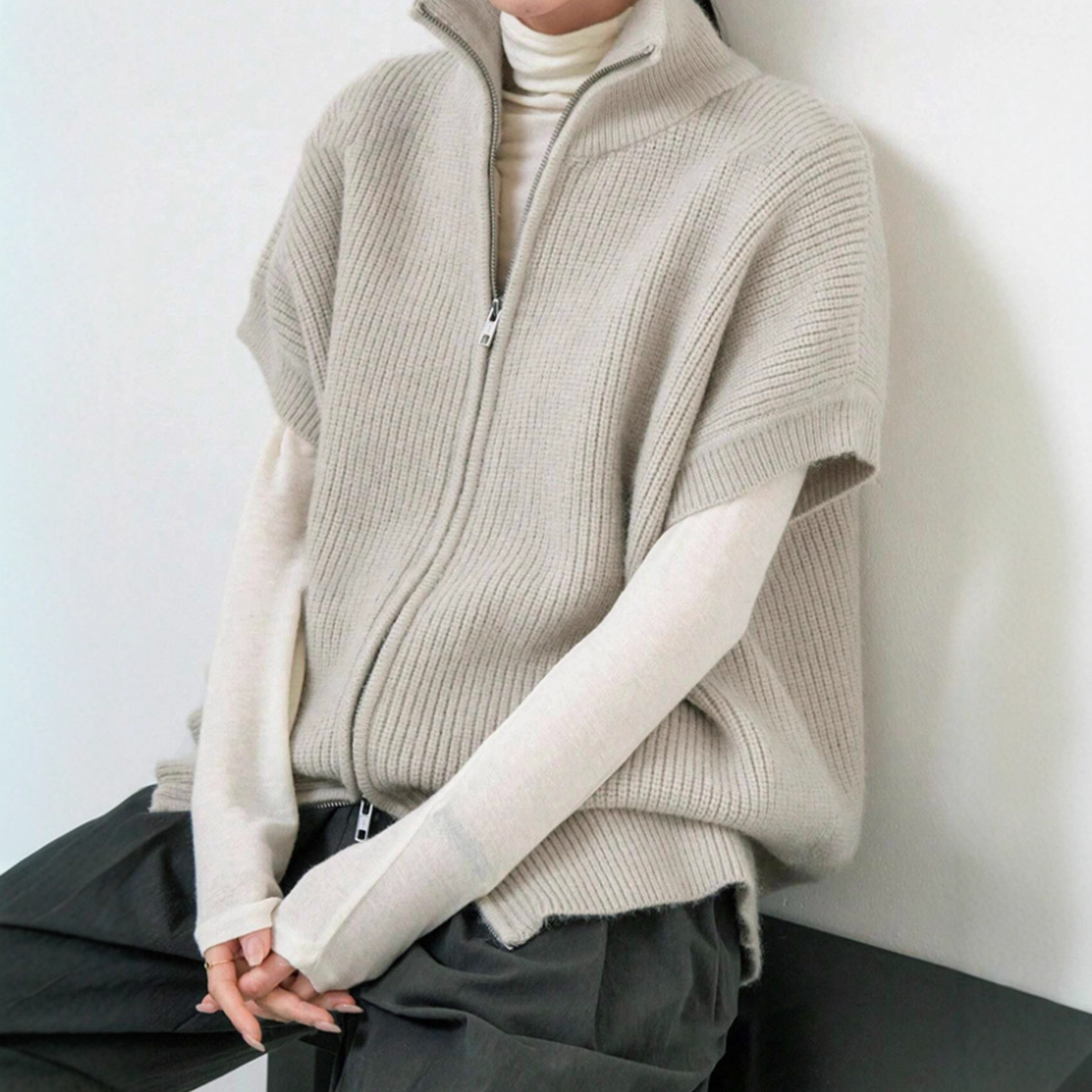 Women's Knit Cardigan Short Sleeve Ribbed Cropped Top