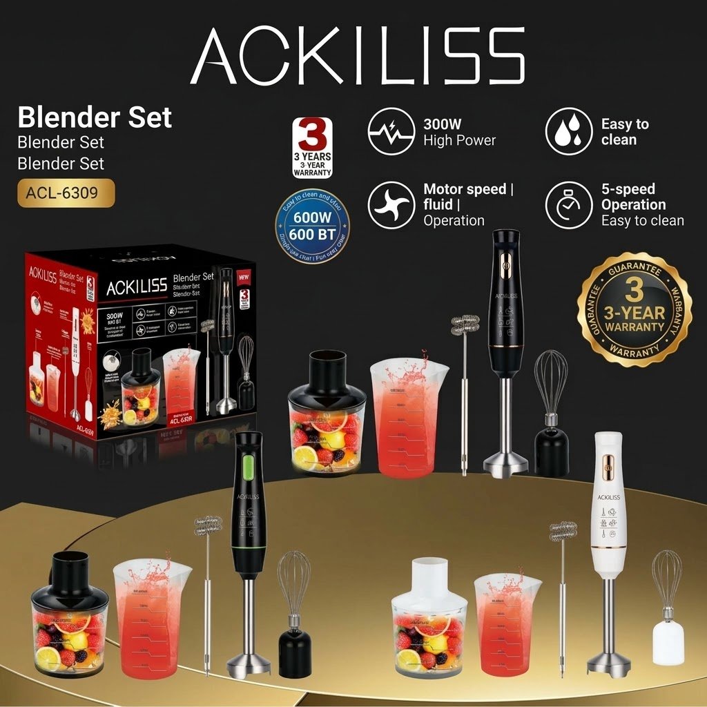 ACKILISS 5-in-1 Stabmixer-Set – 300 W Leistung