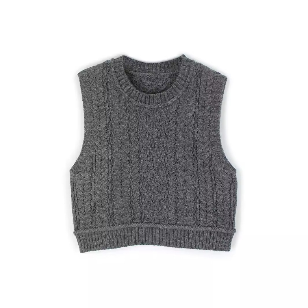 Cotton Knit Sweater Vest Cable Knit Cropped Spring Fall SSU-00006