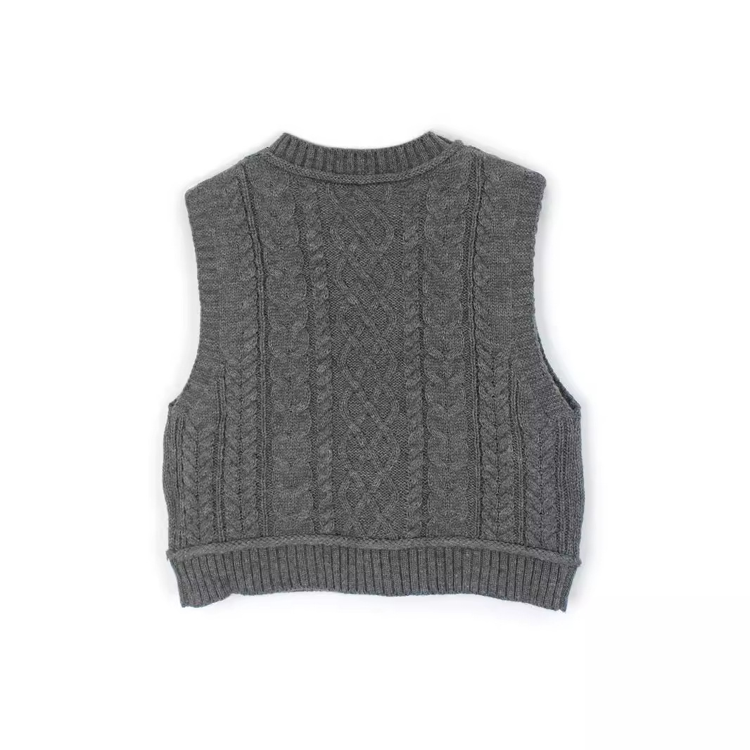 Cotton Knit Sweater Vest Cable Knit Cropped Spring Fall SSU-00006