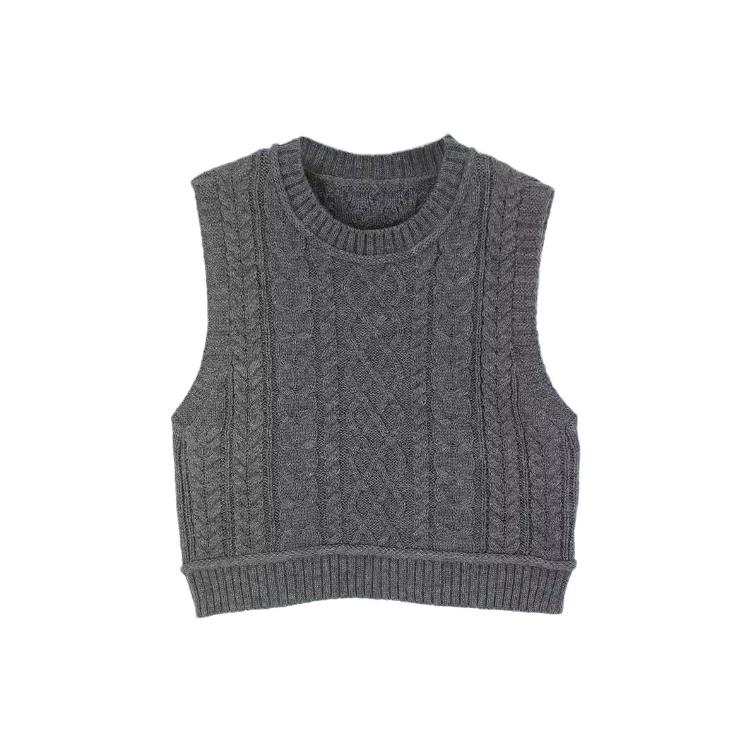 Cotton Knit Sweater Vest Cable Knit Cropped Spring Fall SSU-00006