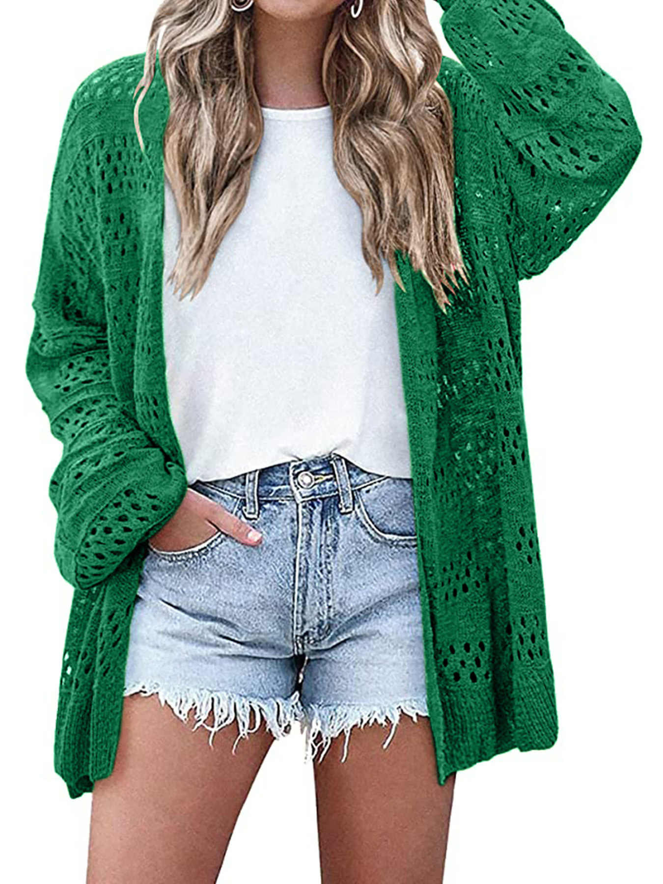 Gilet de plage en maille crochetée pour femme, ajouré