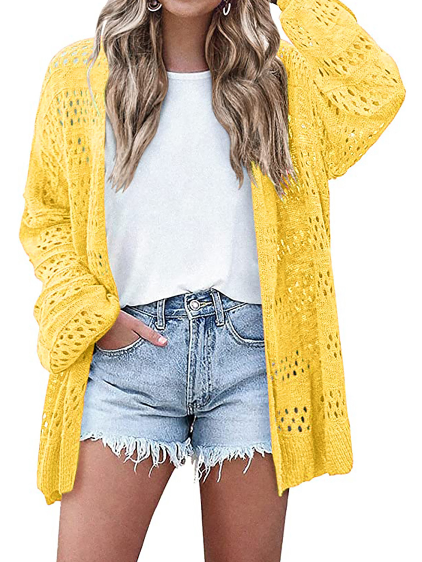 Gilet de plage en maille crochetée pour femme, ajouré