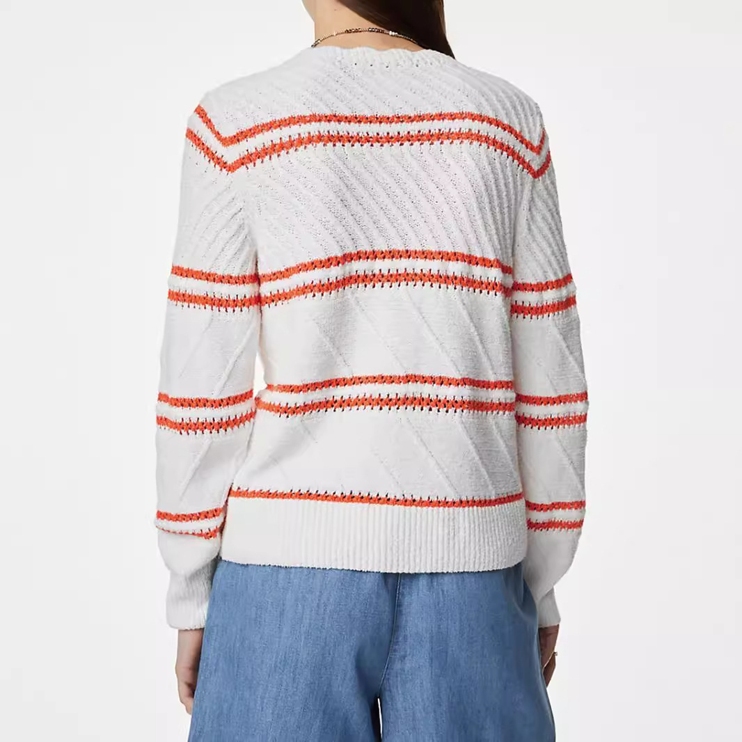 Women's Striped Knit Cardigan Sweater Long Sleeve Open Front