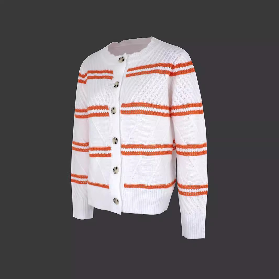 Women's Striped Knit Cardigan Sweater Long Sleeve Open Front