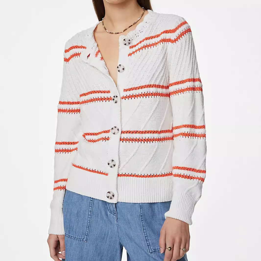 Women's Striped Knit Cardigan Sweater Long Sleeve Open Front