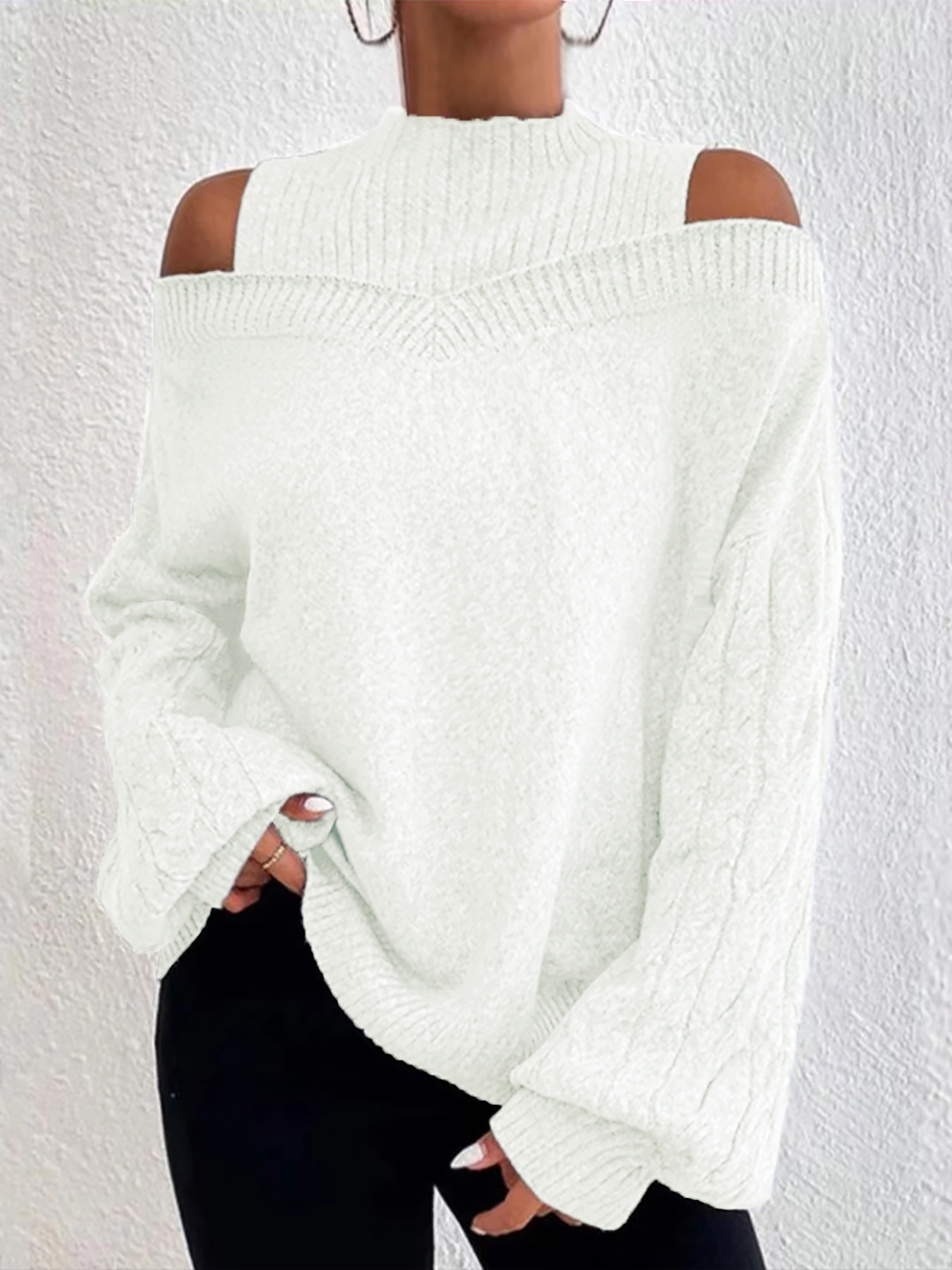 Women's Knit Sweater Long Sleeve Turtleneck Loose Fit Fall Winter SSU-00082