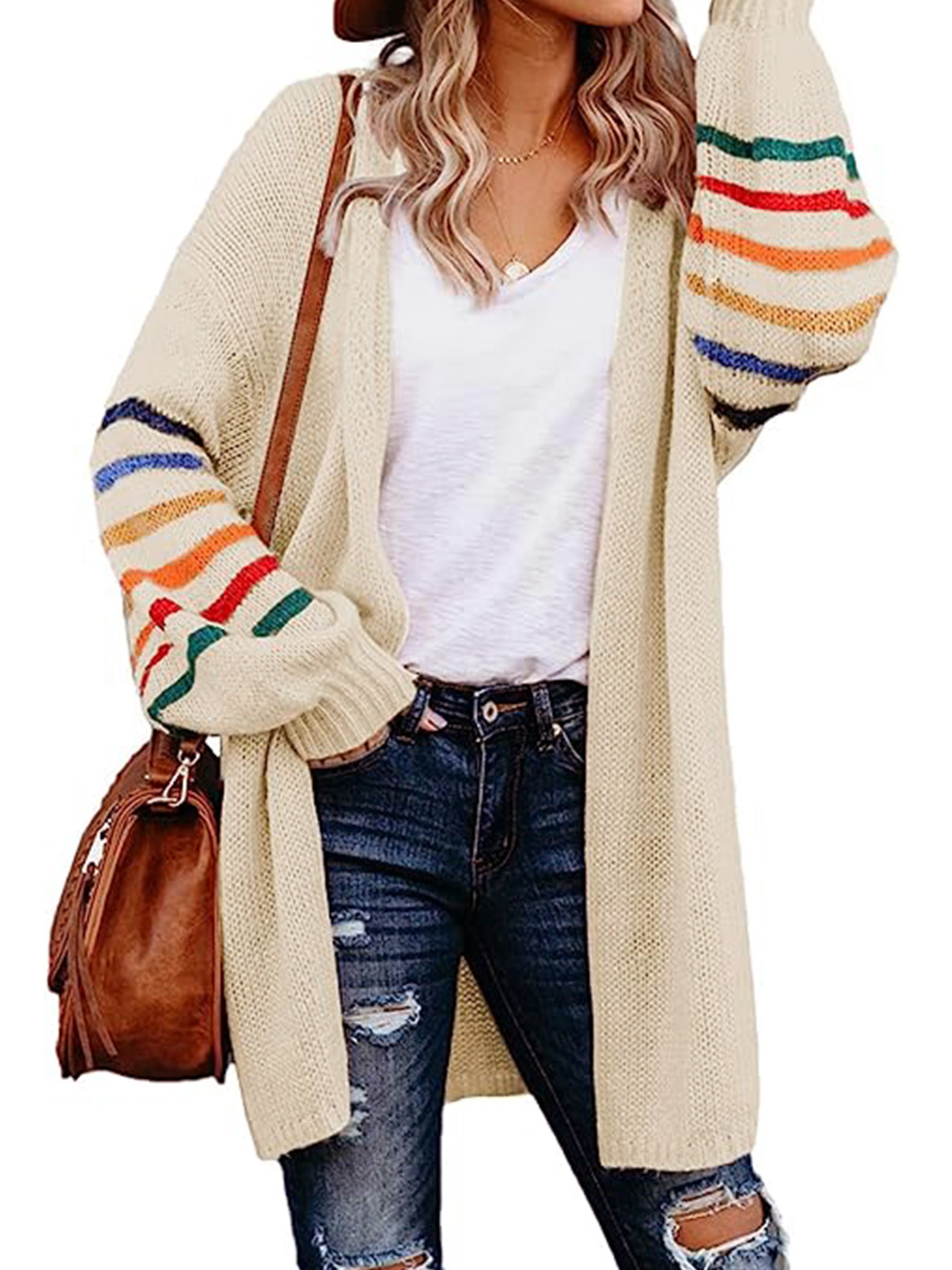 Striped Knit Cardigan Sweater for Women Fall Winter