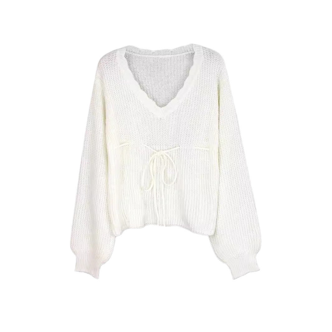 Cotton Knit Tie-Up Sweater - Spring Autumn Winter SSU-00023