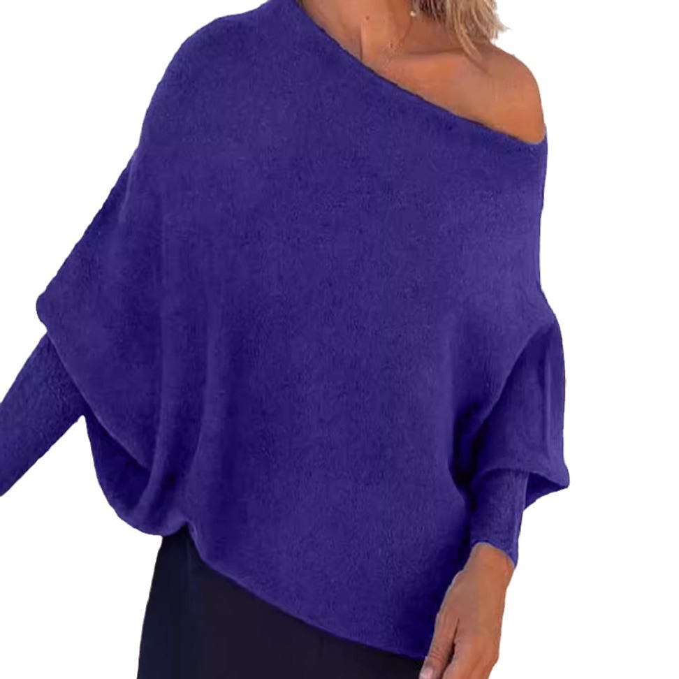 Knit Batwing Sweater Long Sleeve Off Shoulder Pullover SSU-00042