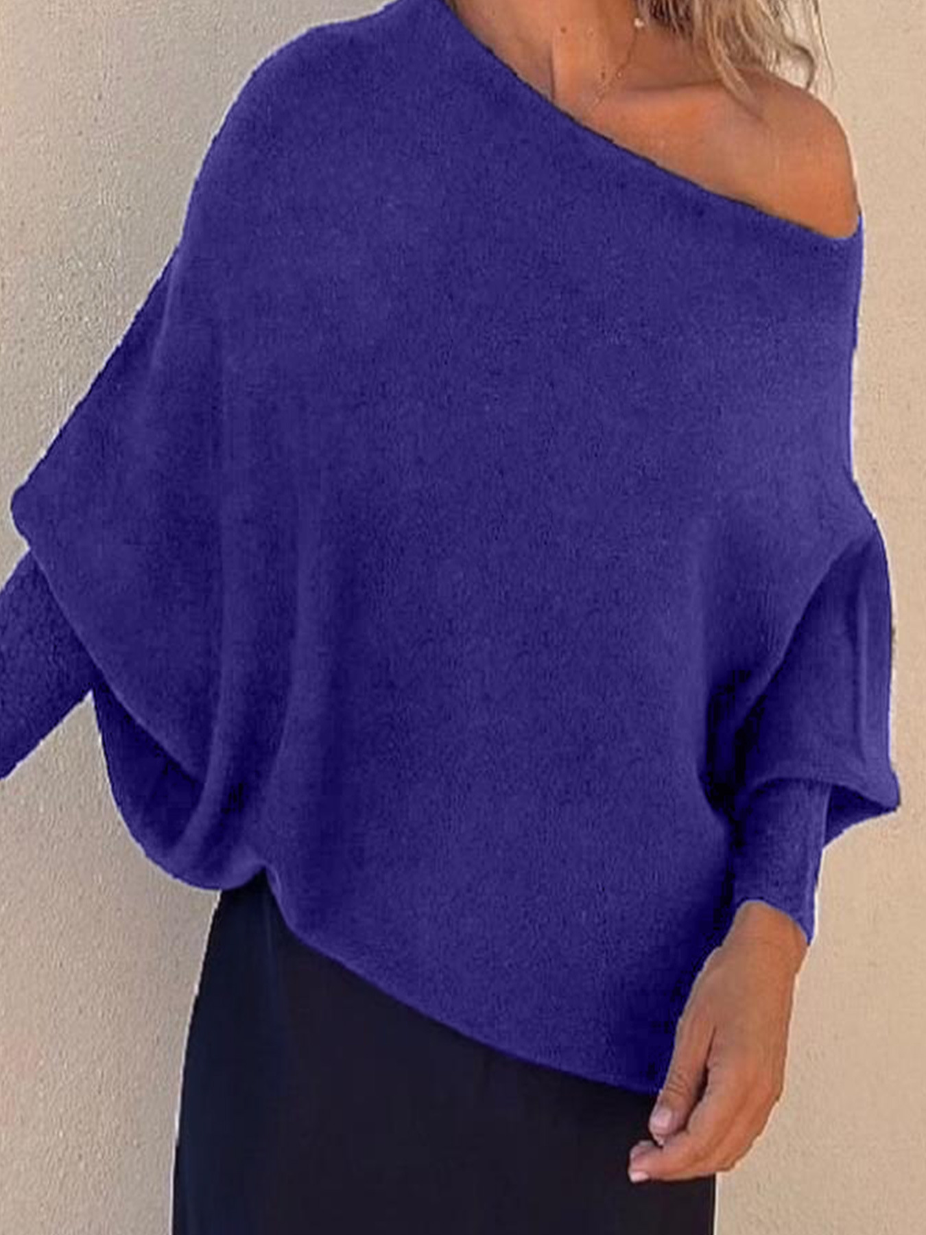 Knit Batwing Sweater Long Sleeve Off Shoulder Pullover SSU-00042