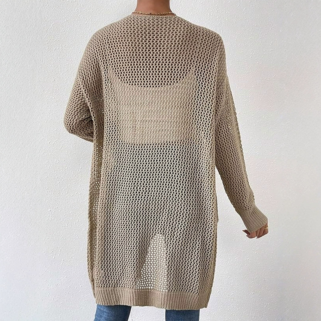 Women's Long Sleeve Knit Cardigan Hollow Out Beach Cover Up