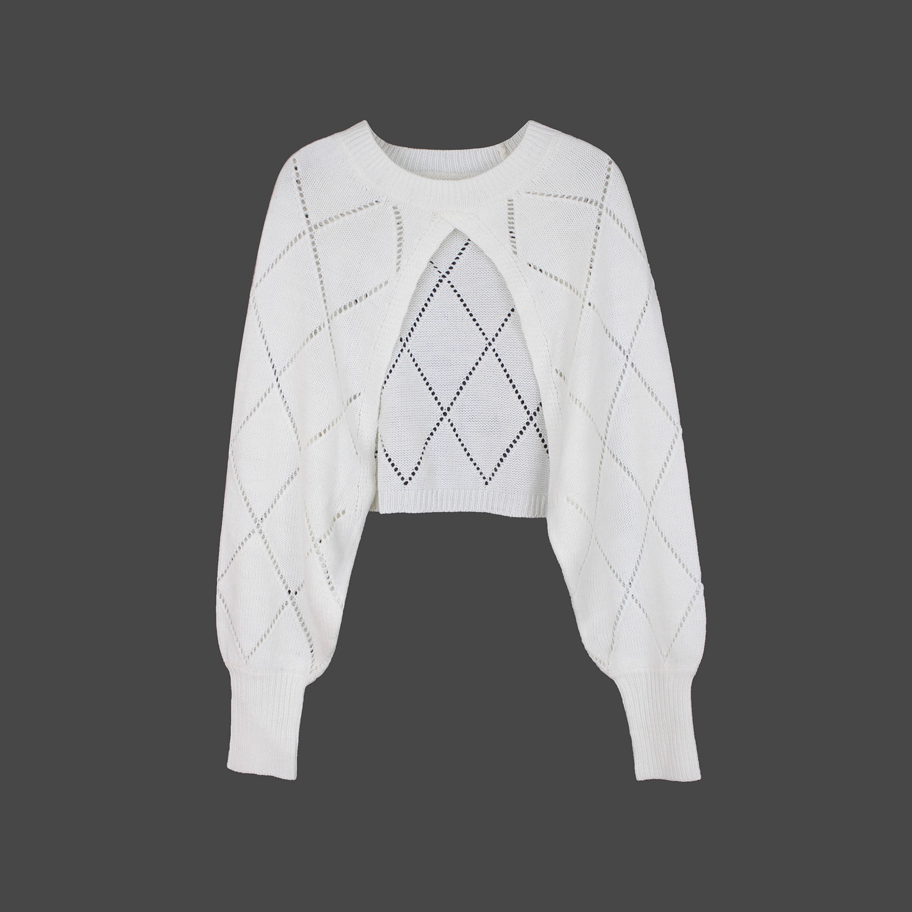 Cashmere Sweater Women's Long Sleeve Cropped Crewneck Spring SSU-00072