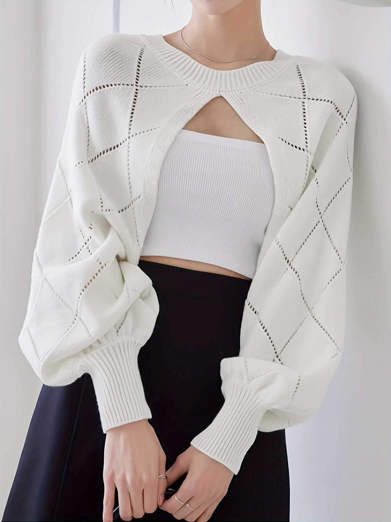 Cashmere Sweater Women's Long Sleeve Cropped Crewneck Spring SSU-00072